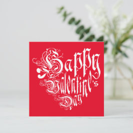 Lycklig Alla hjärtans dag i vitt på rött Julkort