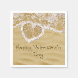 "Lycklig Alla hjärtans hjärta" skrivet i Sand Pappersservett