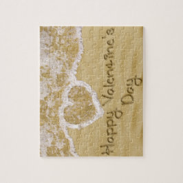 "Lycklig Alla hjärtans hjärta" skrivet i Sand Pussel