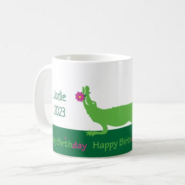 Lycklig Alligator Birthday Mugg eller Glass (Framsida vänster)