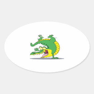 lycklig-alligator-krokodil-tecknad-dans ovalt klistermärke