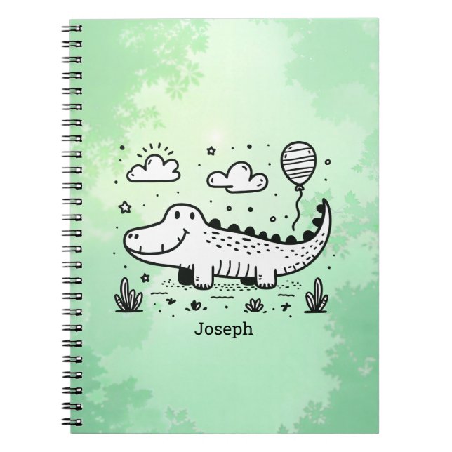 Lycklig Alligator with Balloon - Cute Nursery Art Anteckningsbok (Framsidan)