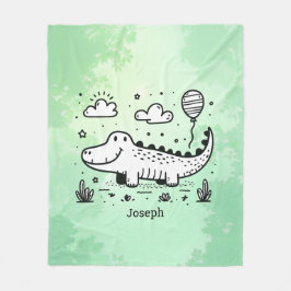 Lycklig Alligator with Balloon - Cute Nursery Art Fleecefilt