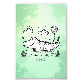 Lycklig Alligator with Balloon - Cute Nursery Art Fototryck