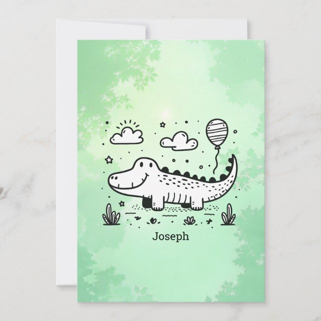 Lycklig Alligator with Balloon - Cute Nursery Art Inbjudningar (Framsida)