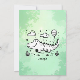 Lycklig Alligator with Balloon - Cute Nursery Art Inbjudningar