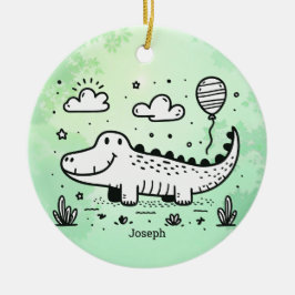 Lycklig Alligator with Balloon - Cute Nursery Art Julgransprydnad Keramik