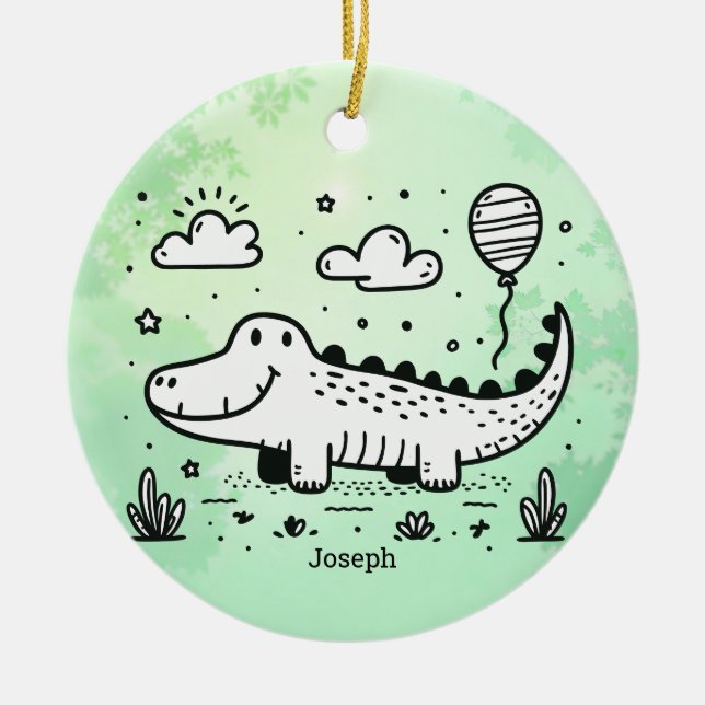 Lycklig Alligator with Balloon - Cute Nursery Art Julgransprydnad Keramik (Framsidan)