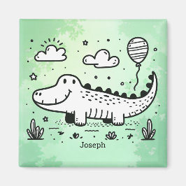 Lycklig Alligator with Balloon - Cute Nursery Art Magnet