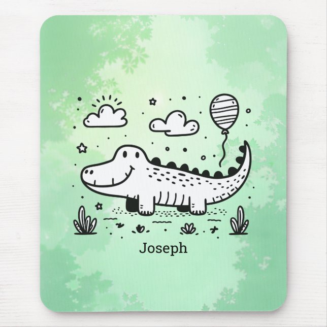 Lycklig Alligator with Balloon - Cute Nursery Art Musmatta (Framsidan)