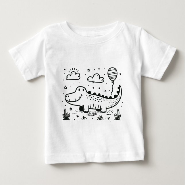 Lycklig Alligator with Balloon - Cute Nursery Art T Shirt (Framsida)