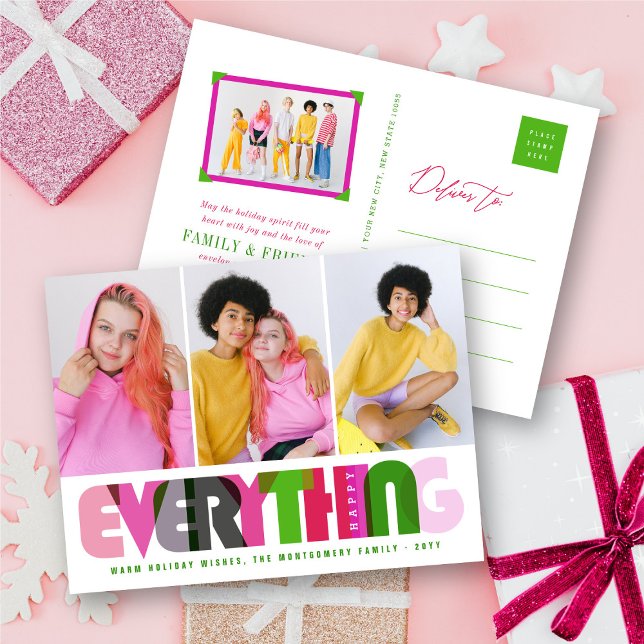 Lycklig - allt färgstarkt typografi - modernt foto helg vykort (Skapare uppladdad)