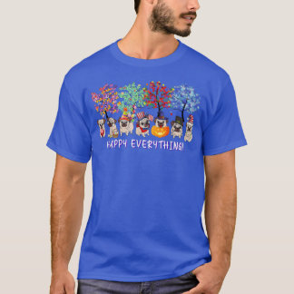 Lycklig Allt pug hund Seasons hela året Träd lov T Shirt