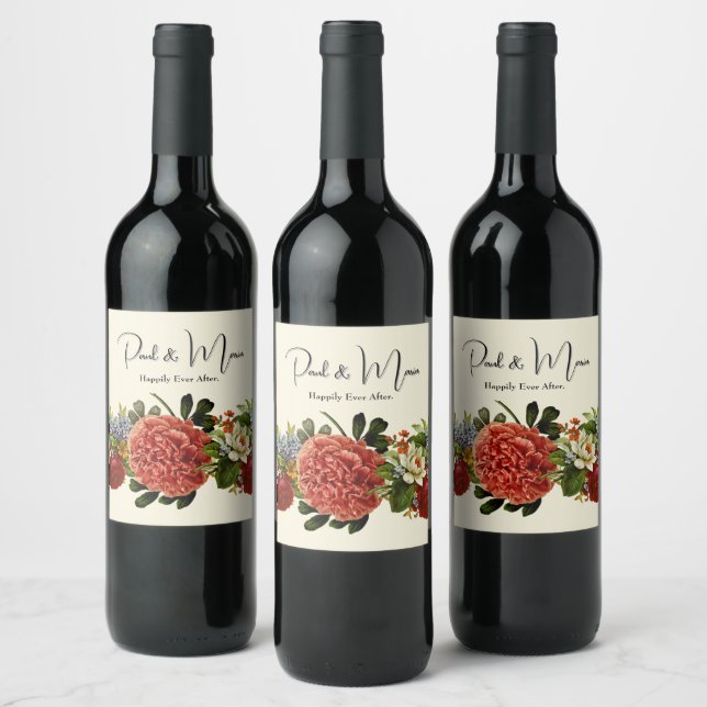 Lycklig Alltid efter BOHO-blommigtens band Vinflaska Etikett (Flaskor)
