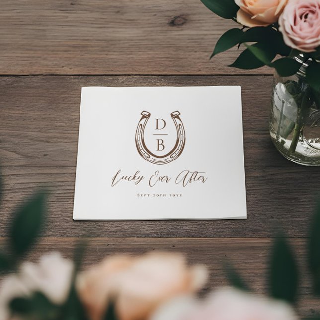 Lycklig Alltid Efter Klassiska Hästsko Monogram Br Pappersservett (Lucky Ever After Classy Horseshoe Monogram Wedding Napkins)