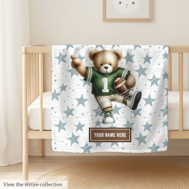 Lycklig American Football Nalle Anpassningsbar Kid Fleecefilt (Happy American Football Teddy Bear Custom Kids Fleece Blanket )
