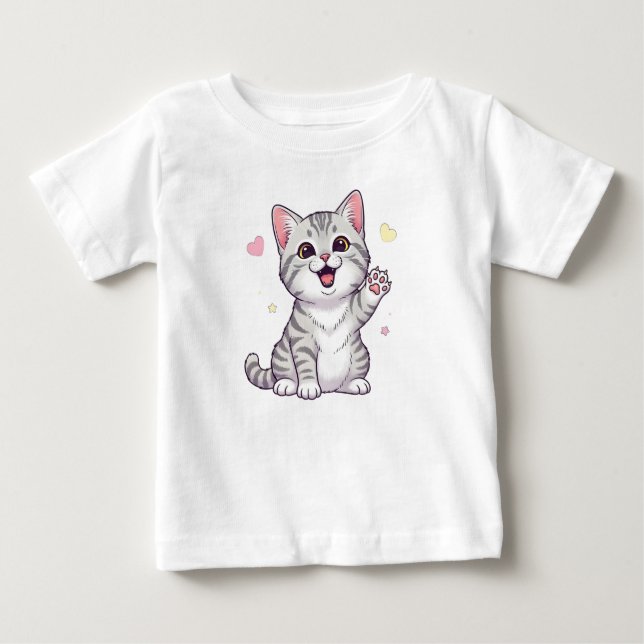 Lycklig American Shorthair Cat Illustration T Shirt (Framsida)