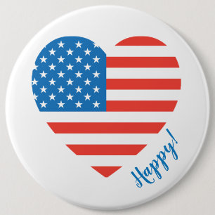 Lycklig American USA flagga Heart 4 juli Anpassa Knapp