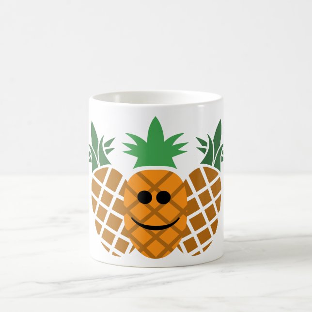 Lycklig-ananas design - vit 11 oz klassisk Mugg (Center)