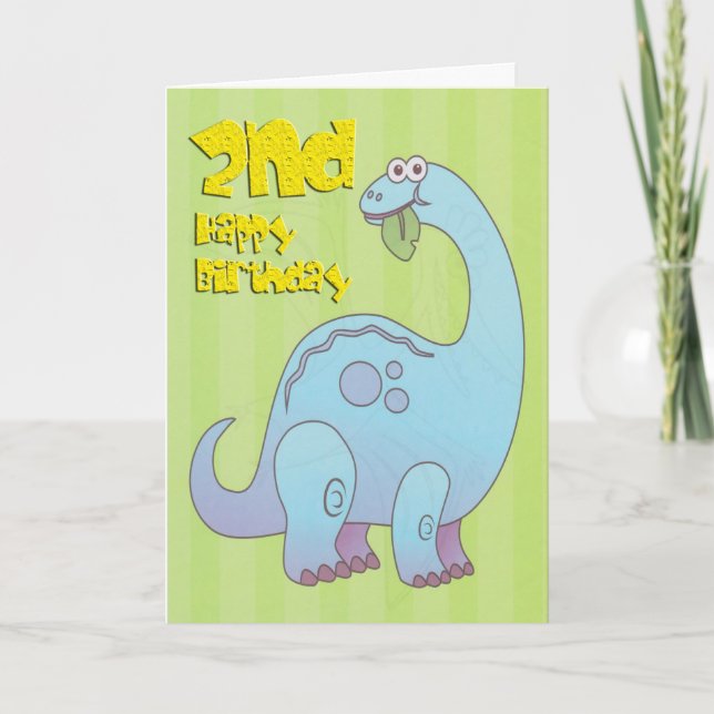 Lycklig andra födelsedag Blå dinosaur Kort (Framsida)