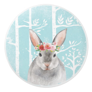 Lycklig Animal with Flowers in Blue Forest-Bunny Knopp