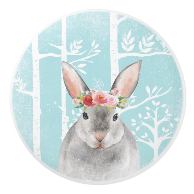 Lycklig Animal with Flowers in Blue Forest-Bunny Knopp (Framsidan)