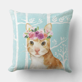 Lycklig Animal with Flowers in Blue Forest-Cat Kat Kudde