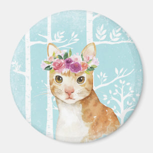 Lycklig Animal with Flowers in Blue Forest-Cat Kat Magnet