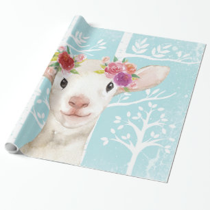 Lycklig Animal with Flowers in Blue Forest Sheep Presentpapper