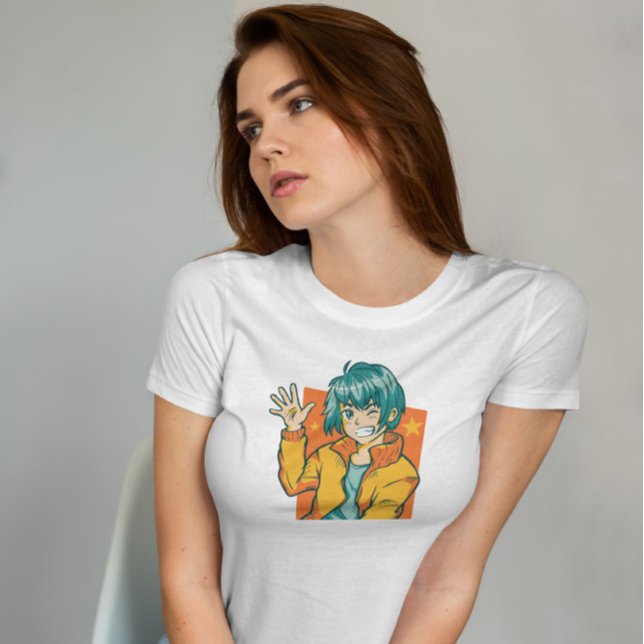 Lycklig Anime Boy Wave T Shirt (Skapare uppladdad)