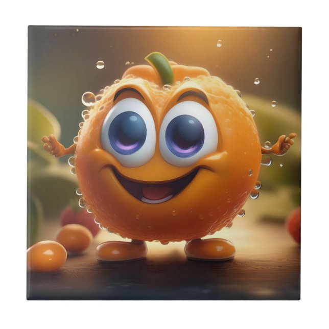 Lycklig Animerad 3d-Orange Kakelplatta (Framsidan)