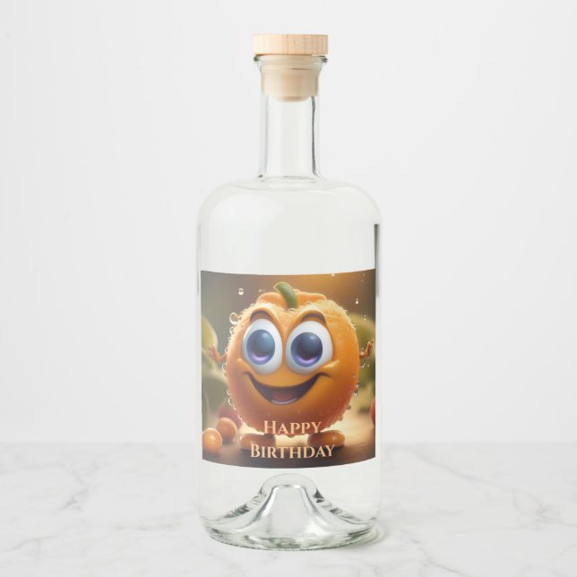 Lycklig Animerad 3d-Orange Spritflaskor Etikett (Framsida)