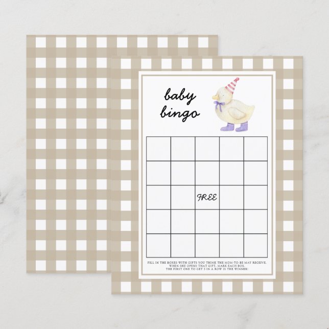 Lycklig anka Baby shower bingo spel (Fram/baksida)