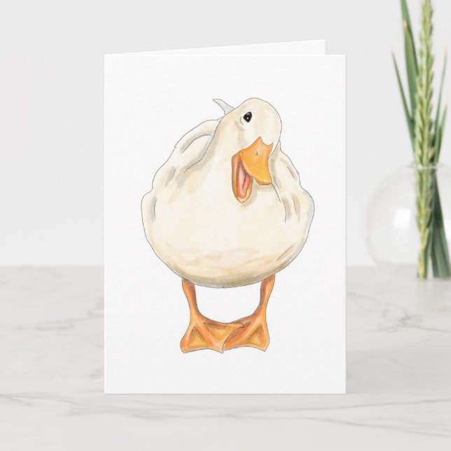 Lycklig Anka, Cute Animal, Handmade, vattenfärg Helgkort (Framsida)