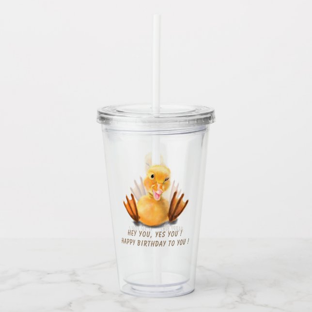 Lycklig Anka Kids Bityhday Acrylic Tumbler Take Away Mugg (Framsida)