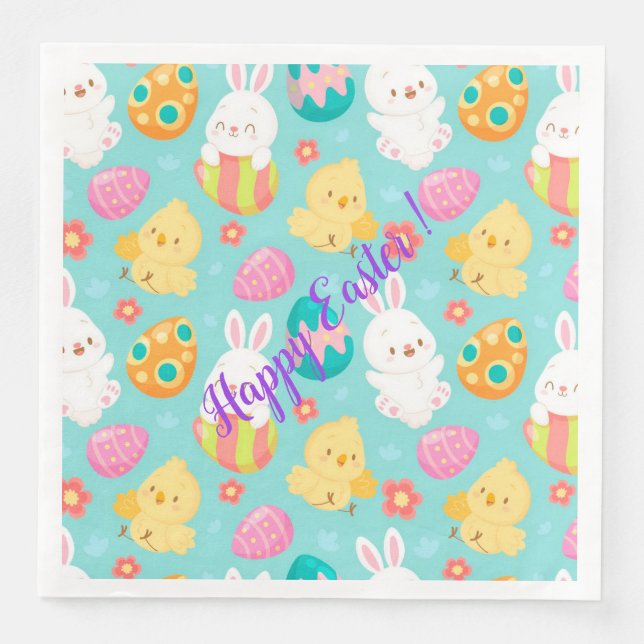Lycklig anpassar kanin Påsk och kyckling Pappersservett (Framsida)