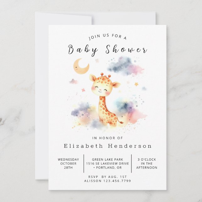 Lycklig Anpassningsbar Giraffe Baby Shower Inbjudningar (Framsida)