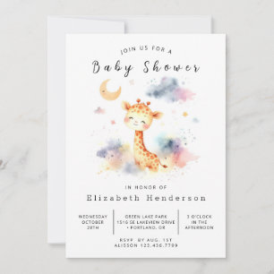 Lycklig Anpassningsbar Giraffe Baby Shower Inbjudningar