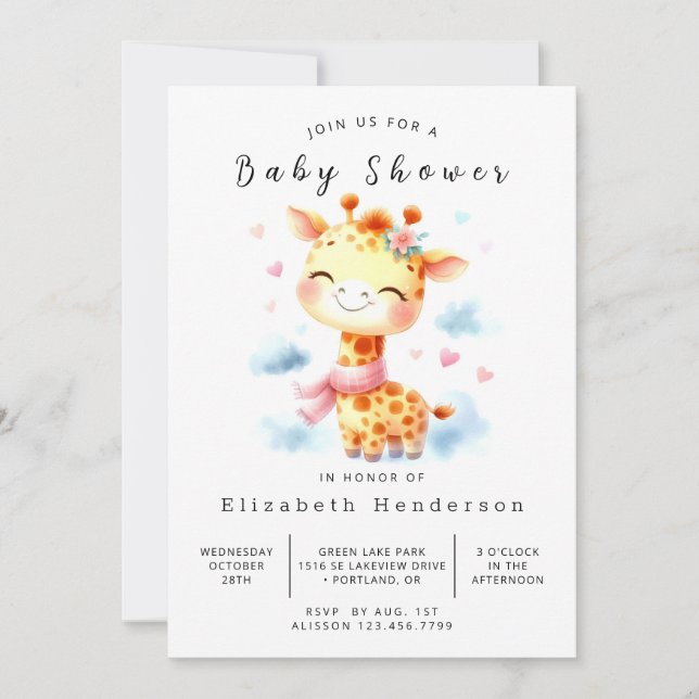 Lycklig Anpassningsbar Giraffe Baby Shower Inbjudningar (Framsida)