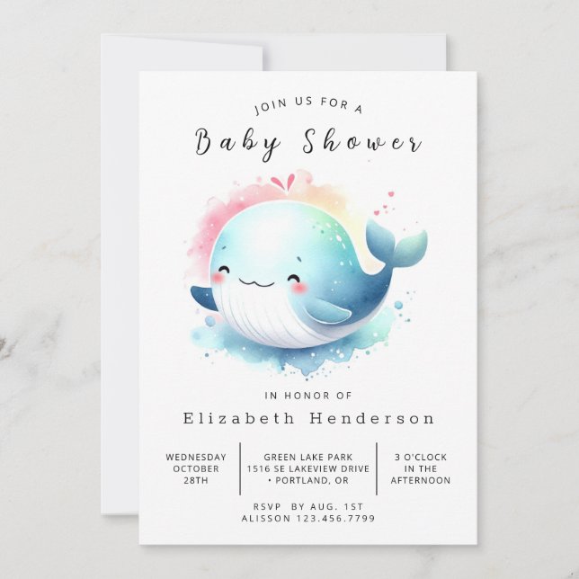 Lycklig Anpassningsbar Whale Baby Shower Inbjudningar (Framsida)