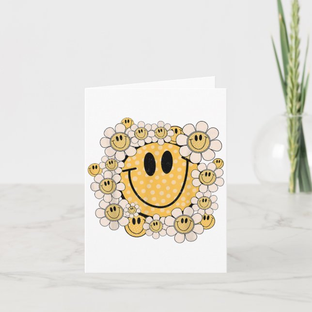 Lycklig Ansikte Daisy Flower Preppy Aesthetic Smil Kort (Framsida)