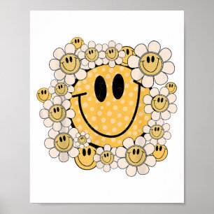 Lycklig Ansikte Daisy Flower Preppy Aesthetic Smil Poster