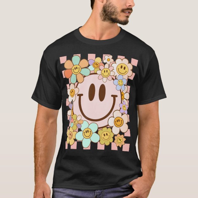 Lycklig Ansikte Daisy Flower Shirt Preppy Aestheti T Shirt (Framsida)