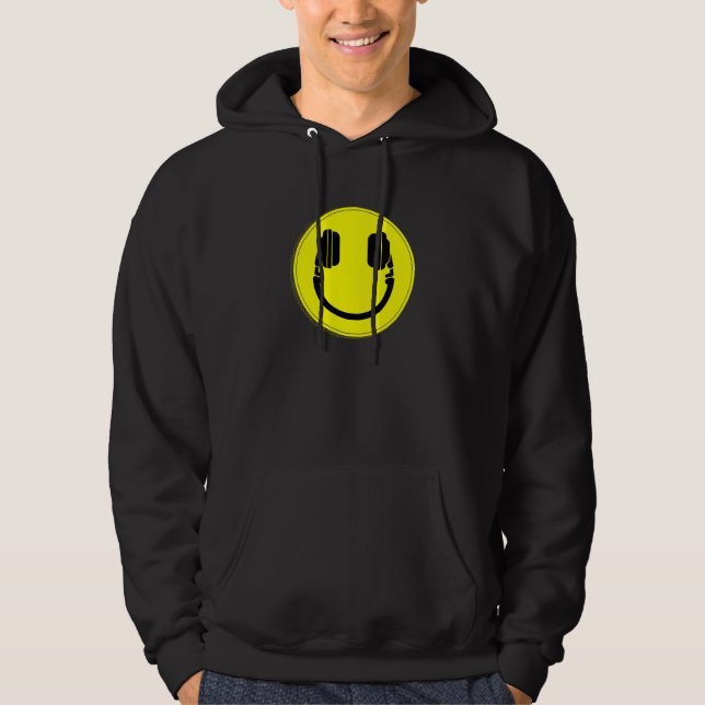 lycklig ansikte dj-hörlurar, musik hoodie (Framsida)