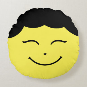 Lycklig Ansikte Emoji - Round Pillow Rund Kudde