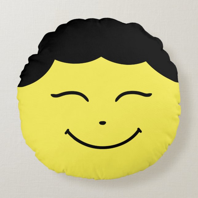 Lycklig Ansikte Emoji - Round Pillow Rund Kudde (Framsidan)