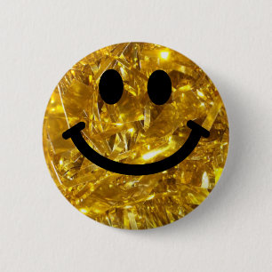 Lycklig Ansikte Faux Sparkly Guld Bling - gnistran Knapp