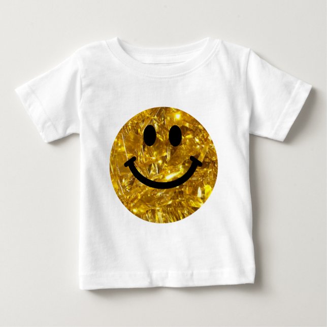 Lycklig Ansikte Faux Sparkly Guld Bling - gnistran T Shirt (Framsida)