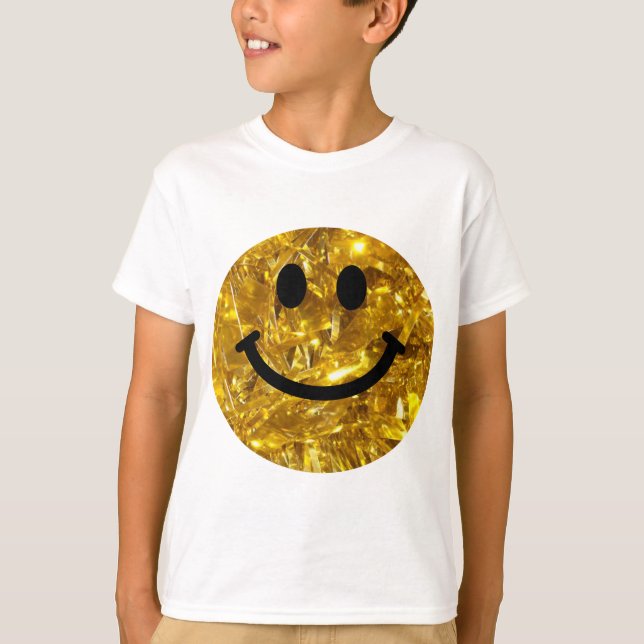 Lycklig Ansikte Faux Sparkly Guld Bling - gnistran Tee (Framsida)