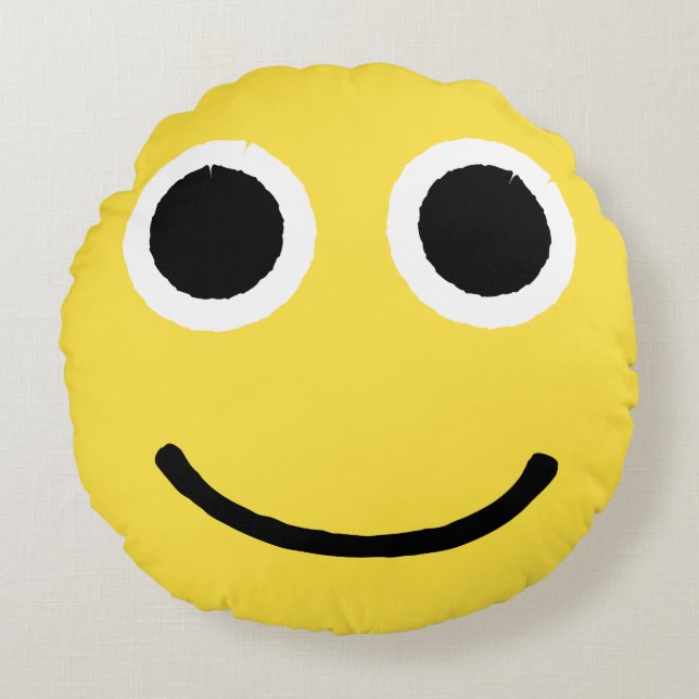 Lycklig Ansikte Gult Smiling Emoticon Emoji Rund Kudde (Framsidan)